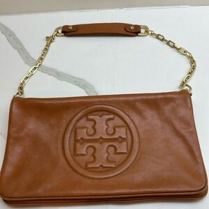 Preloved Tory Burch Caramel Leather Clutch Bag